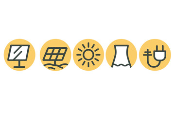 Icons representing various energy sources including solar, nuclear, and electricity in a simple design