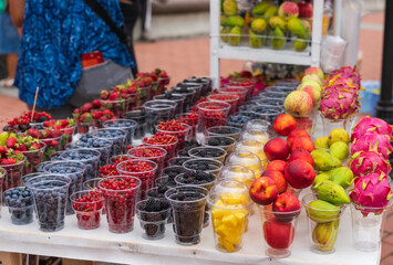Fresh Fruit Cups Displayed for Summer Market or Event