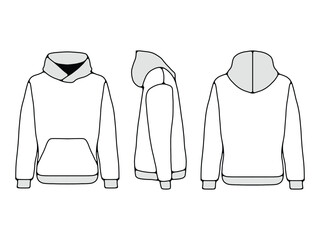 Blank Hoodie Template Vector. Sweatshirt Long Sleeve With Clipping Path. Hoodie For Mockup Design Print