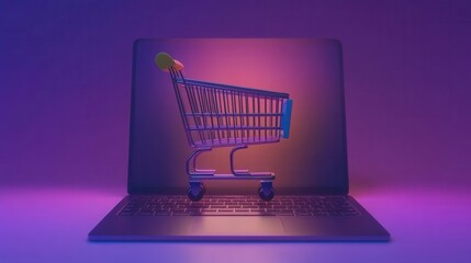 3D Rendered Floating Shopping Cart Above Laptop Keyboard in AR