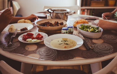 Delicious homemade soup in a plate at home