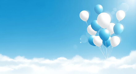 Blue and balloons floating in the sky