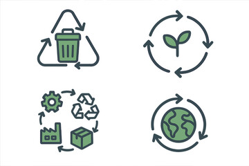 Sustainable waste management concepts illustrated with recycling symbols and eco-friendly elements