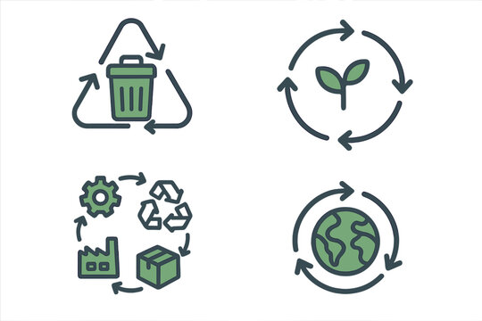 Sustainable waste management concepts illustrated with recycling symbols and eco-friendly elements
