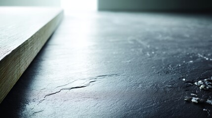 Closeup of rugged black charcoal stone surface with subtle cracks and grainy textures, ideal for dramatic backdrops and design accents