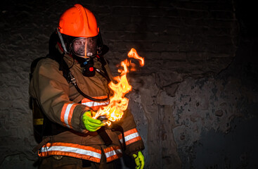 fireman with fire extinguisher