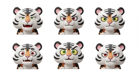 Fototapeta premium Cartoon tiger faces collection illustrations