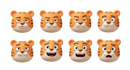 Cartoon tiger faces set expressions