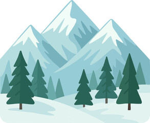 Obraz premium Snowy Mountain Range Winter Landscape Illustration.