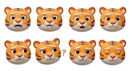 Cartoon tiger faces with various expressions