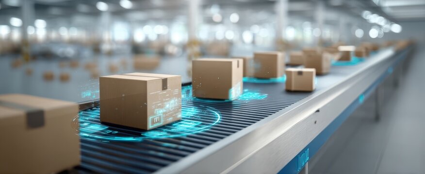 The automated conveyor belt system efficiently transports packages in a modern warehouse.