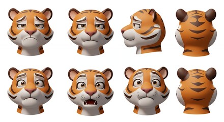 Fototapeta premium Cartoon tiger head illustrations various expressions set