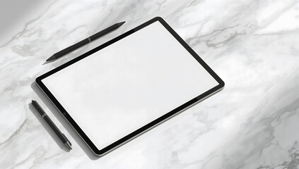 Tablet Mockup with Stylus on Marble Background