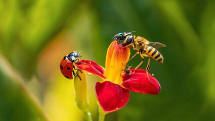 Black and white macro shot of a ladybug on a tree branch