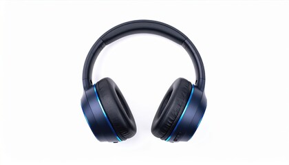 Fototapeta premium ** Sleek black wireless headphones with blue accents, ideal for music, technology, and lifestyle concepts. **