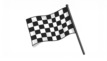 Illustration of a classic black and white checkered racing flag waving on a pole, symbolizing victory and speed in motorsport.