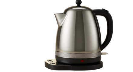 Silver kettle gleams against black in studio lighting, showcasing sleek design for product photography or kitchenware branding.