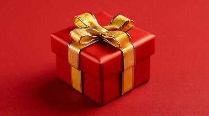 Red Gift Box with Gold Ribbon on Red Background