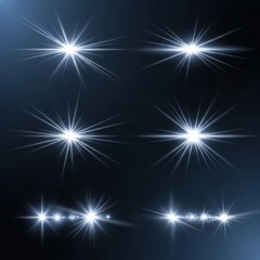 Collection of bright starburst light effects on dark background