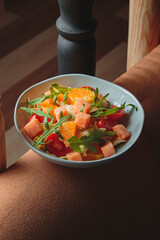 Salad with sauce in a large serving