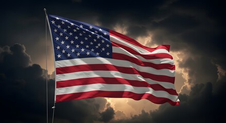 American Flag Waving Against a Stormy Sky