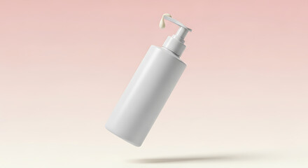 A white dispenser bottle is suspended against a soft, gradient background.