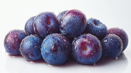 Obraz premium Fresh, ripe plums with water droplets, close-up.