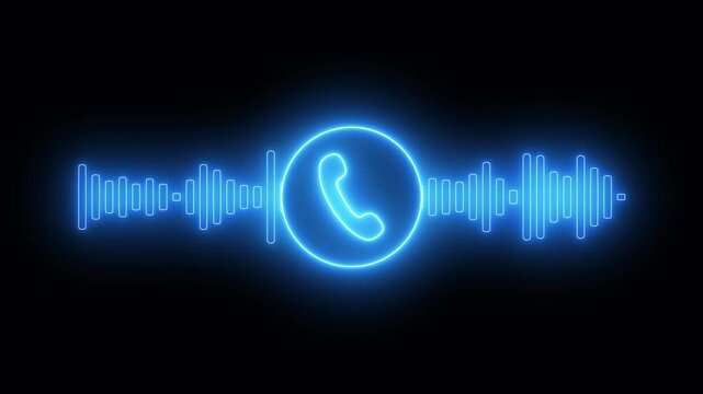 Neon Call dial with sound wave animation isolated on Black Background