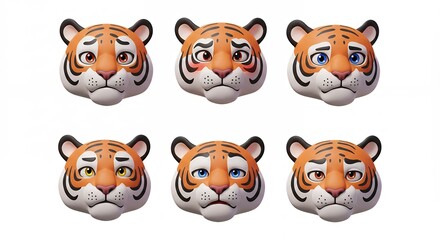 Obraz premium Tiger heads showing different sad emotions