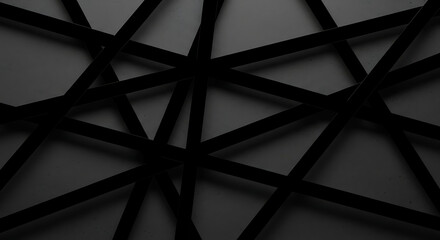 Monochromatic abstract design of layered black strips creating a dynamic angular pattern.