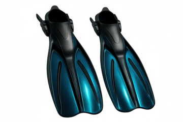 Pair of blue and black diving fins isolated on transparent background, ready for underwater exploration