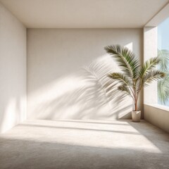 Fototapeta premium Empty room, sunlight, palm tree