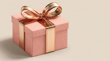 Fototapeta premium Rose Gold Gift Box with Glitter Texture and Bow