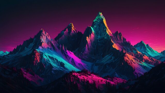 Jagged neon glitch mountains against a dark minimalist background