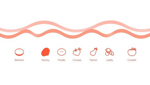 Illustrated row of food icons with wavy lines in the background on a white surface design element