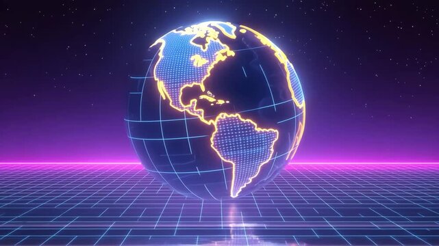 4k digital earth globe with glowing network connection over a grid landscape