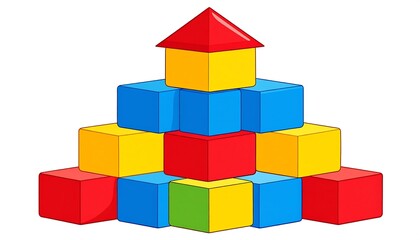 Fototapeta premium Stacked colorful building blocks create a playful geometric composition suitable for children