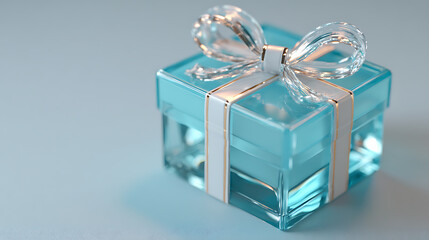 Light Blue Glass Gift Box with White and Gold Bow