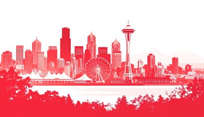 Red silhouette city skyline illustration