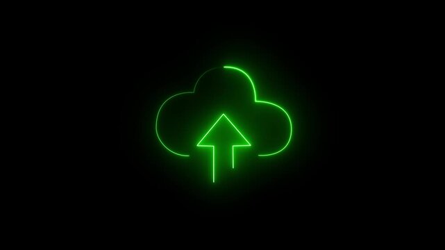 Advanced Neon Glowing Cloud Computing Icon with Arrow Icon Animation for Futuristic Technology, Digital Data Transfer, and Modern UI HUD Motion Graphics with Abstract Cyber Network Design Elements