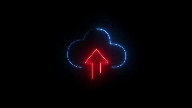 Advanced Neon Glowing Cloud Computing Icon with Arrow Icon Animation for Futuristic Technology, Digital Data Transfer, and Modern UI HUD Motion Graphics with Abstract Cyber Network Design Elements