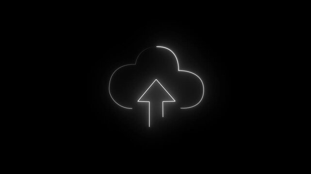 Advanced Neon Glowing Cloud Computing Icon with Arrow Icon Animation for Futuristic Technology, Digital Data Transfer, and Modern UI HUD Motion Graphics with Abstract Cyber Network Design Elements