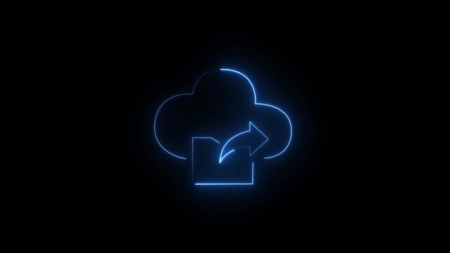 Advanced Neon Glowing Cloud Computing Icon with Arrow Icon Animation for Futuristic Technology, Digital Data Transfer, and Modern UI HUD Motion Graphics with Abstract Cyber Network Design Elements
