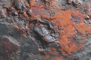 Textured metal surface, heavily rusted and pitted.  Rough, uneven, dark gray and orange-red oxidized metal