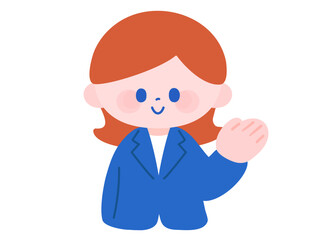 にこやかに案内する手描きのスーツ姿の女性