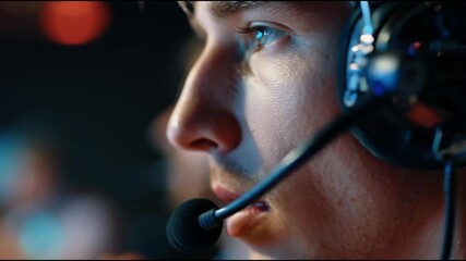Security engineer vulnerability integration penetration defense. Close-up of a focused individual wearing a headset