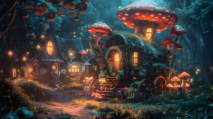 Fantasy forest train lot mushrooms, black