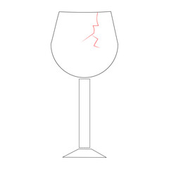 A wine glass shows a crack along its surface.