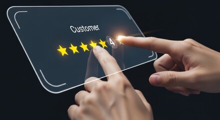 Customer giving a five star rating on a digital interface
