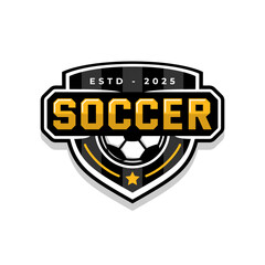 black football logo badge with a soccer ball illustration. sport team logo vector template.